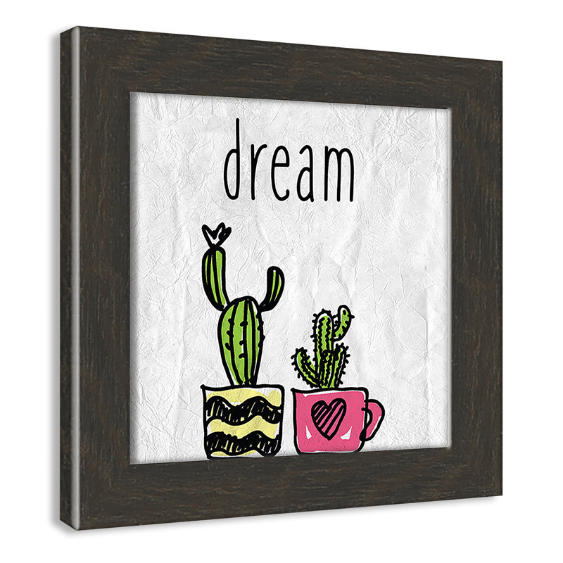 «Cacti A», art encadré, H 8 po x l 8 po x P 0,6 po, Cadre plat à grain de bois noir