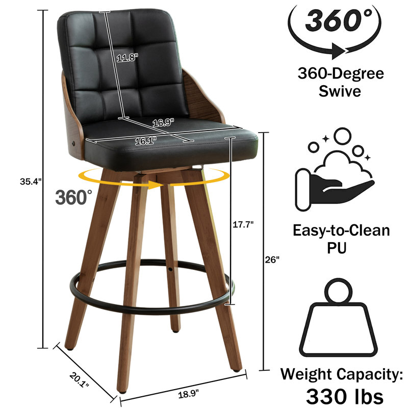 Pautauros Swivel 26" Counter Stools, Black