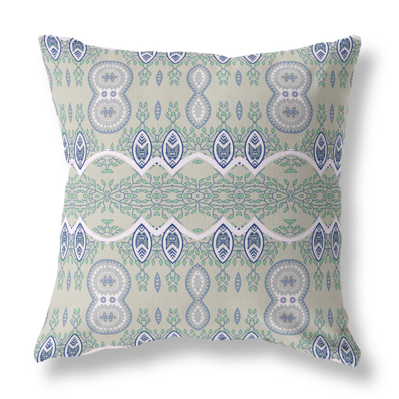Indoor / Outdoor Square Cushion, 51cm H x 51cm W, Light Green/Beige