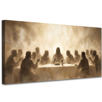 Jesus Canvas Wall Art The Last Supper Minimalist Boho Christian Wall Decor for Dining Room, Living Room, Prayer Room, Biblical Religious Canvas Print for Christian Home Decor, 16x32 Inch