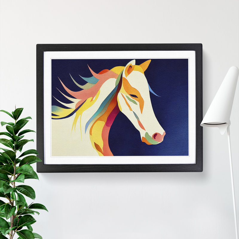 XH1022-6103X Modern Horse Abstract - Single Picture Frame Print, 25cm H x 34cm W x 2cm D, Black