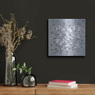 '19th Century Butterfly Constellations In Blue 1'  by Lori Arbel Metal Wall Art, 12" x 12"