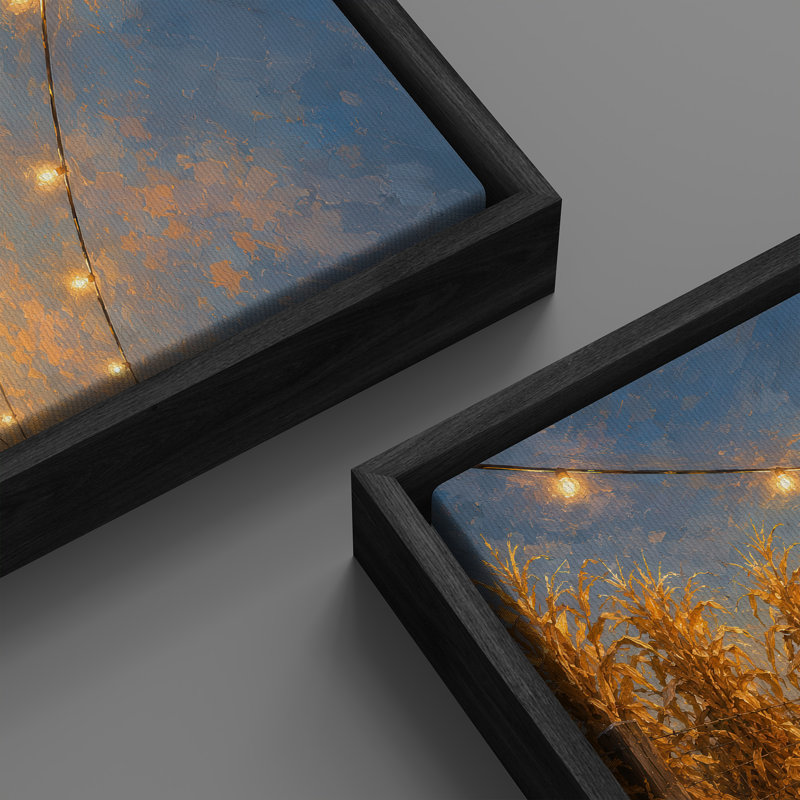 «Pumpkin Patch with String Lights Harvest Farm Autumn Decor Extra Large», reproduction d'art sur toile encadrée, Noir