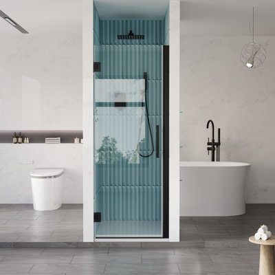 28-29 in.W x 72 in.H Hinged Frameless Shower Door with SGCC certified Tempered Glass,Matte Black