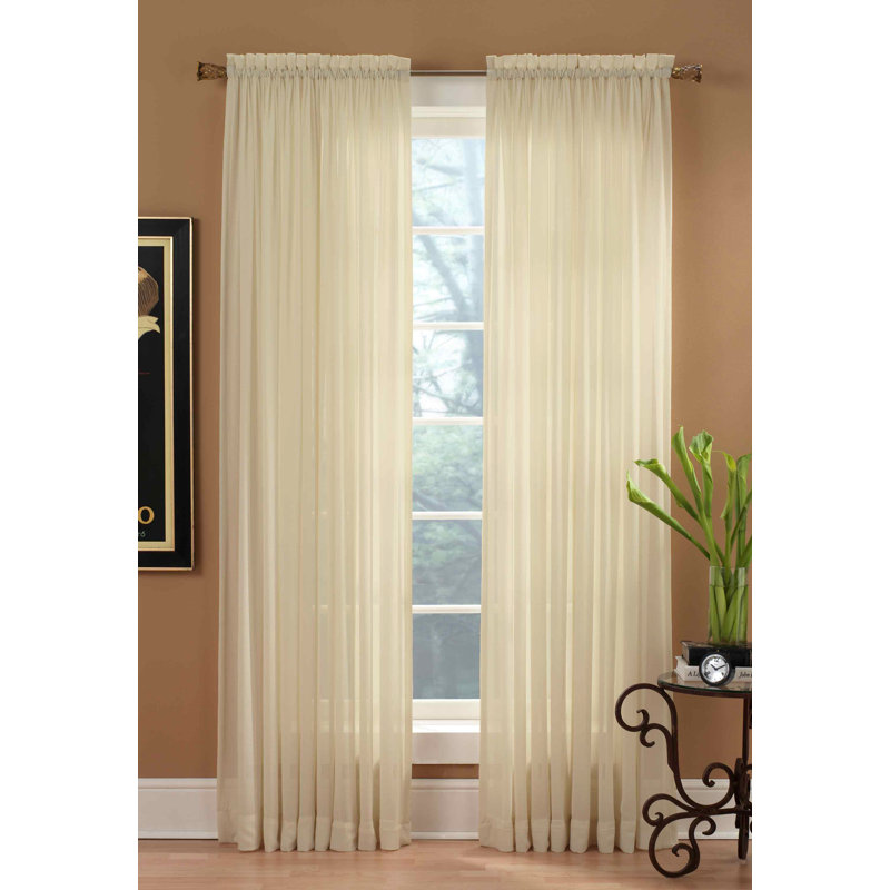 Penzance 100% Polyester Semi-Sheer Crushed Voile Solid Curtain Panel with Rod Pocket Top, 54" W x 95" L, Ivory