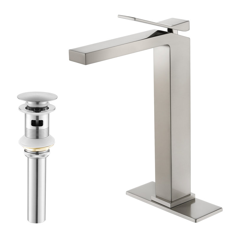 Robinet de lavabo vasque à poignée simple en laiton massif 12 "avec ensemble de drain et plaque de pont, Drainage inclus