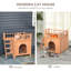 Maison pour chat à 2 niveaux en bois, abri pour chien avec porte grillagée et balcon verrouillable