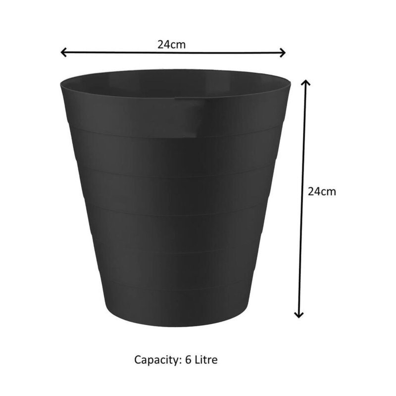 Nolene Plastic Open Waste Bin Pack of 2 Lightweight Open-Top Round Rubbish Bin Black ( 6L )