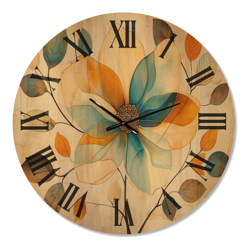 Horloge murale ronde bohème Jewel Petal Bloom I, impression sur bois, Très grand