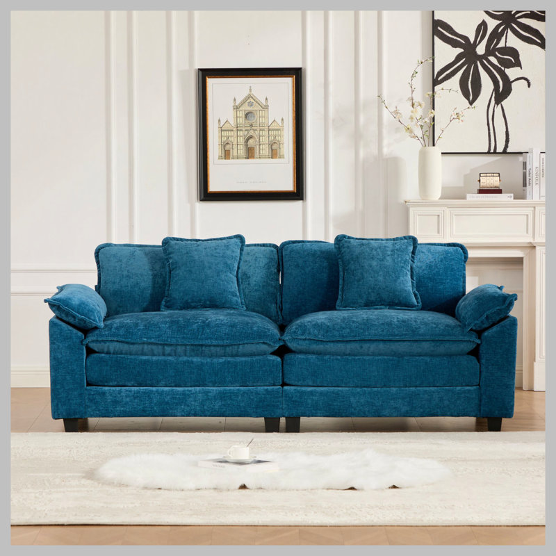 Canapé en chenille 2 places, Bleu, H 33,1 po x l 81,9 po x P 30,3 po