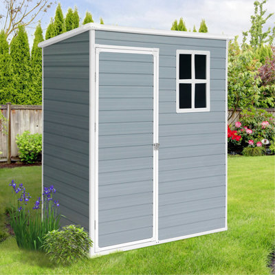5Ft X 3Ft Resin Outdoor Storage Shed Plastic Garden Sheds With Floor And Lockable Door For Backyard, Lawn, Grey