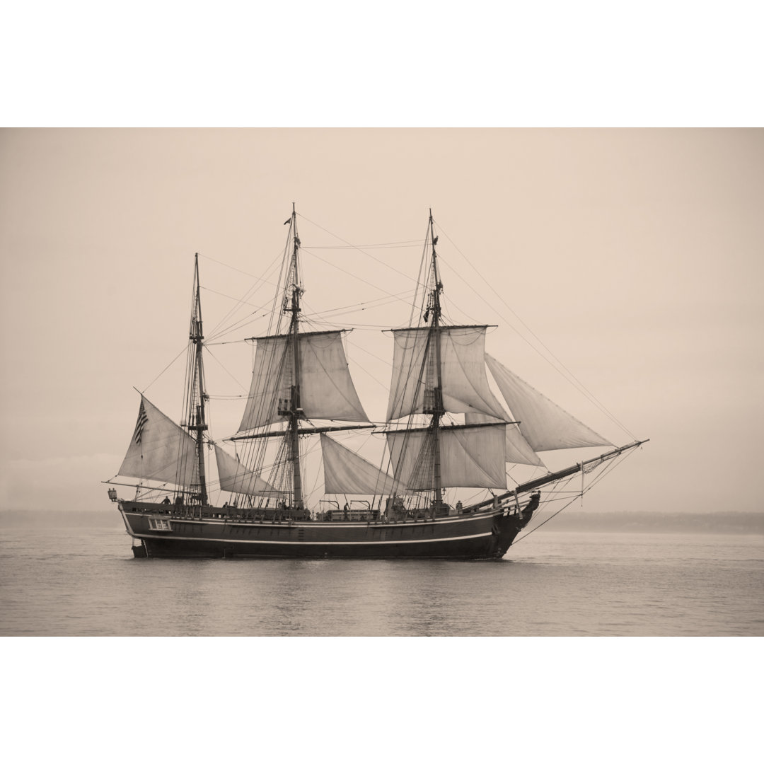 A Black And White Picture Of A Sailing Ship von Kristyewing - Leinwandbild