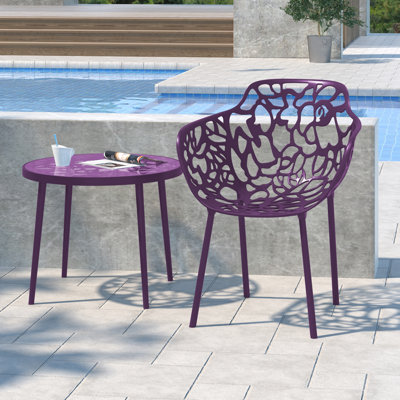 Rabia Patio Armchair – Floral Cutout Aluminum Stackable Dining Chair, UV Protected, Rust-Resistant, Indoor & Outdoor Use, Fully Assembled by Brayden Studio