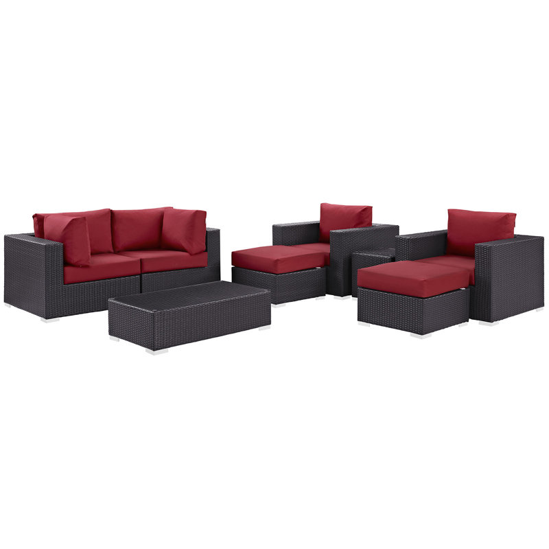 Ensemble modulaire d'extérieur pour terrasse 8 pièces Convene Collection, Espresso et rouge