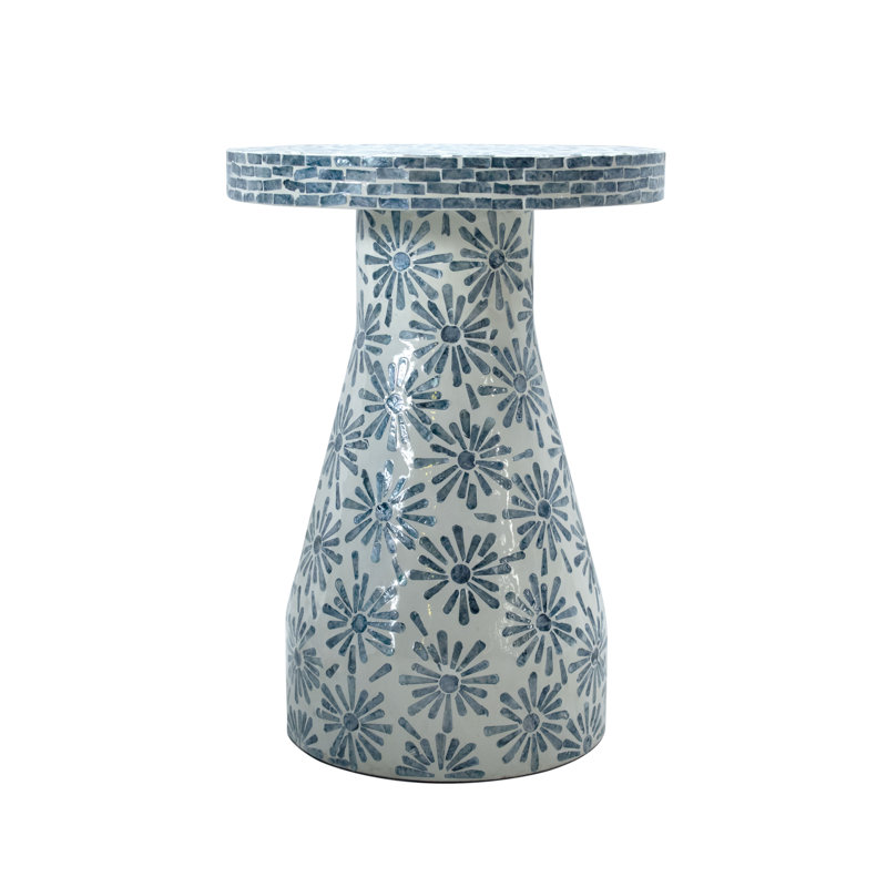 Shell Mosaic End Table, Blue Floral