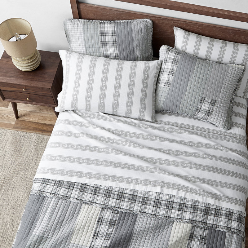 Gray Plaid Cotton Flannel Twin Sheet Set with Deep Pockets