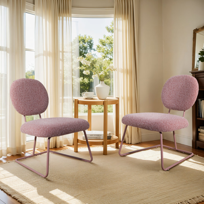 Striking Armless Accent Chair, Pink Polyester