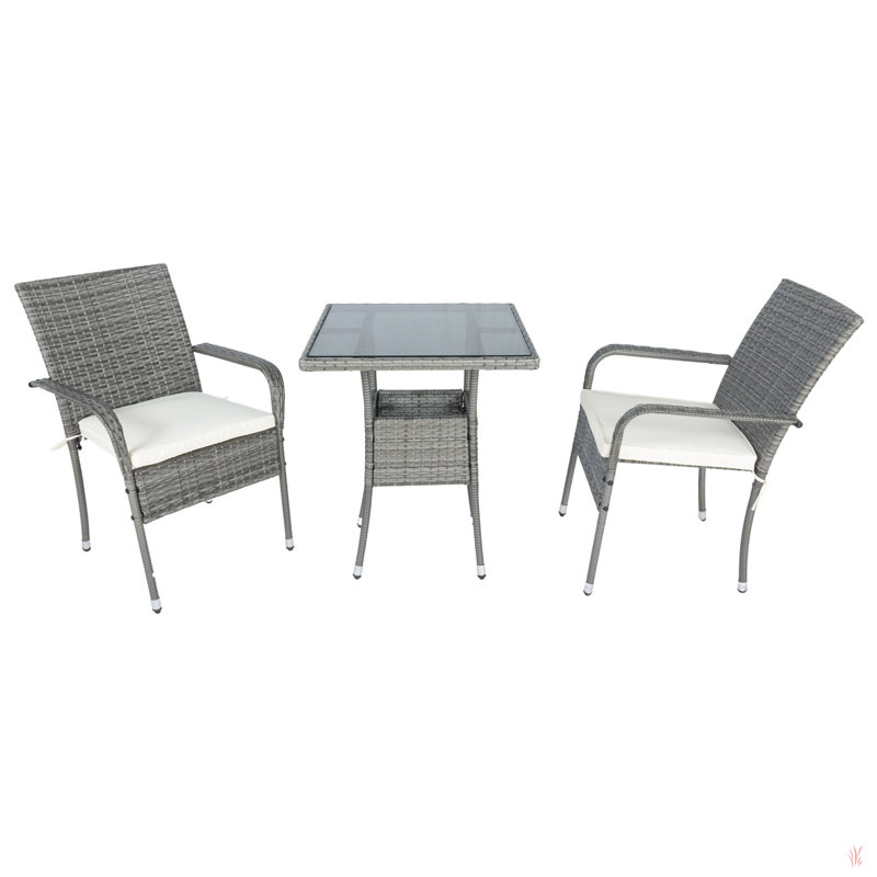 Ensemble de conversation 3 pièces en osier gris avec coussin