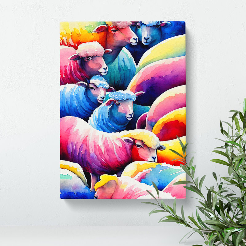 Watercolour Sheep No.3 - Wrapped Canvas, 50cm H x 35cm W x 3cm D