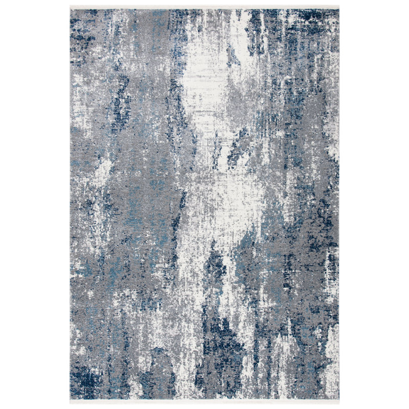 Tapis gris/bleu zone abstraite Musa, Rectangle 9 pi x 12 pi