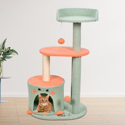 Arbre à chat avec perchoir en fausse fourrure 34 po GOOPAWS, vert