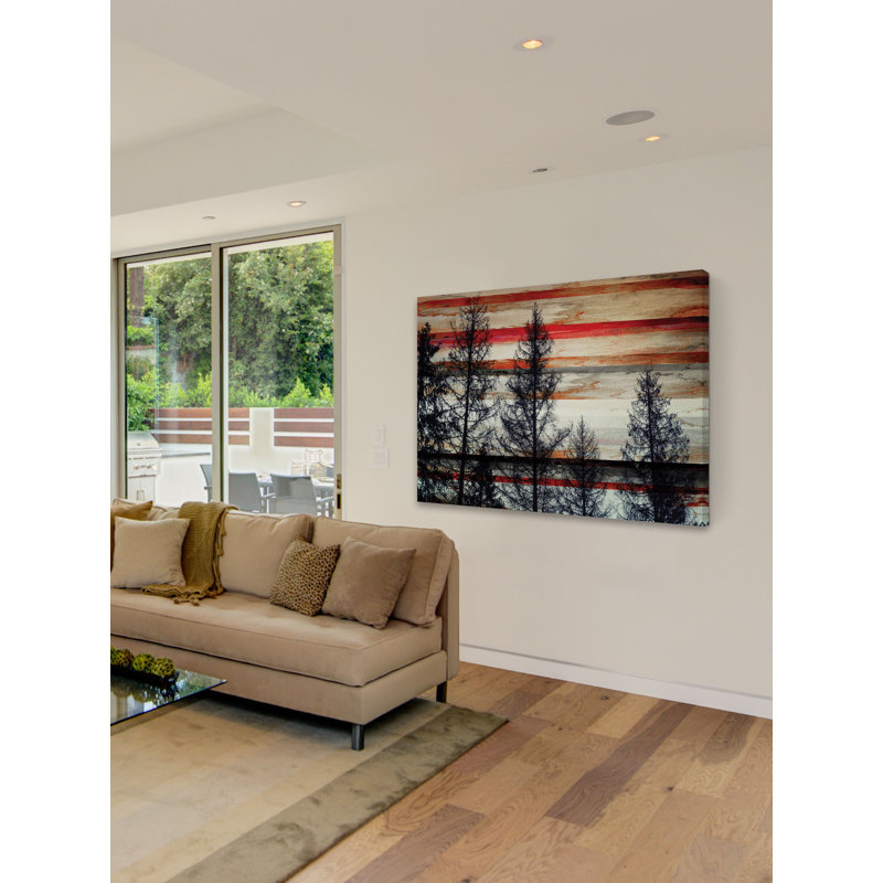 « trees on red stripeed sky »-par parvez taj,, reproduction sur toile tendue, H 20 po x l 30 po x p 1,5 po