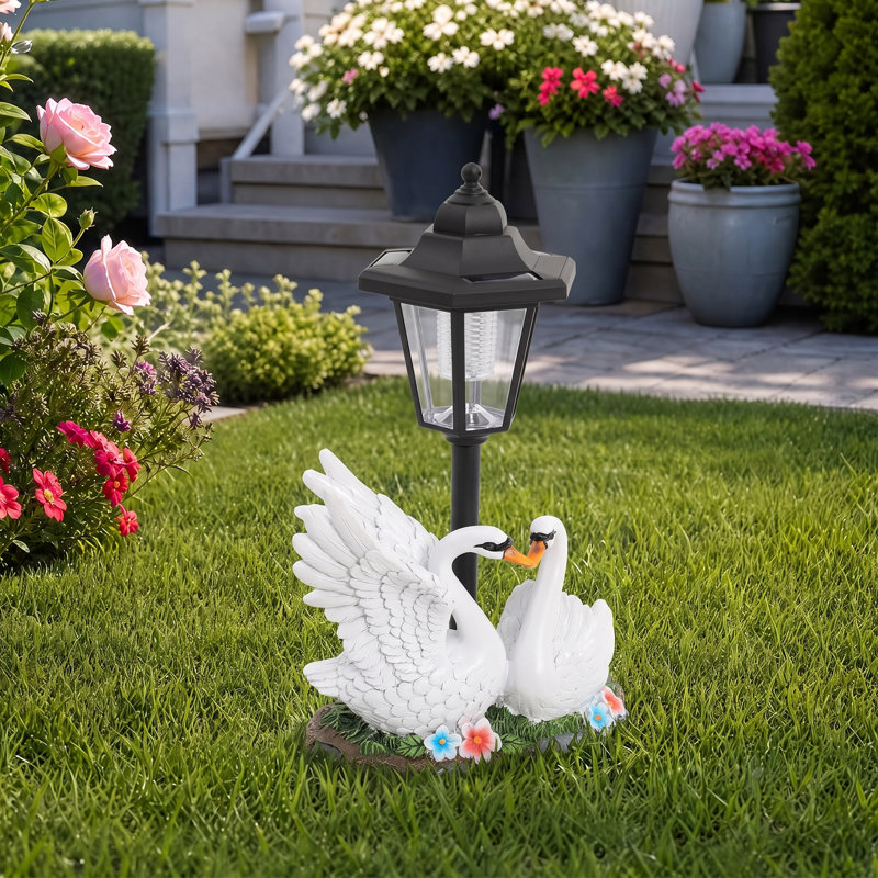 Luminaire solaire de jardin 7,87 x 4,13 x 12,99 po, avec quelques cygnes, Blanc, noir