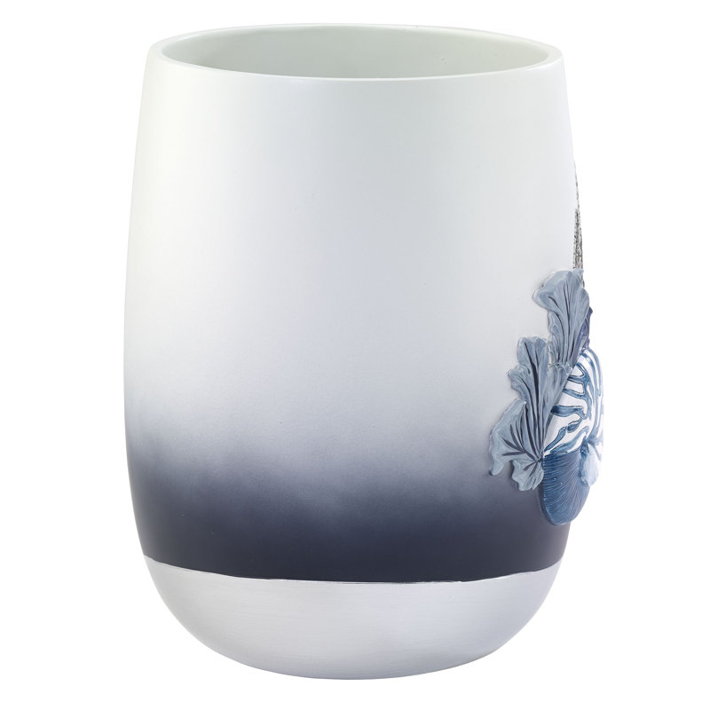 Blue and White Resin Coastal Wastebasket with Starfish