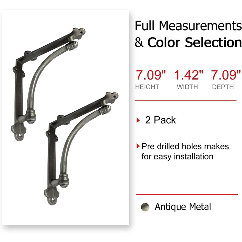  Supports décoratifs pour tablettes, paquet de 2 de supports de tablettes en fonte de 7 po x 1,5 po x 7 po - Supports décoratifs pour le montage - Supports de style demi-rond