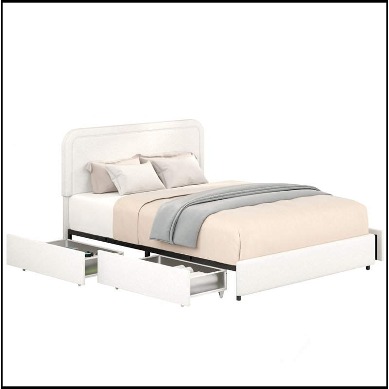Grand lit plateforme tapissier Livcle Ivory Boucle