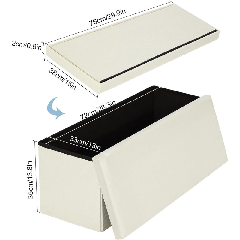 Phabian Foam Padding Upholstered Storage Bench, Beige, 37cm H x 76cm W x 38cm D