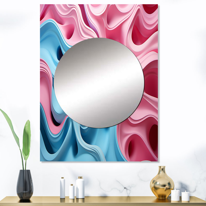 Scottfield Op Art, accent bleu et rose - grand miroir Op Art, miroir mural bleu unique, 40 po x 30 po