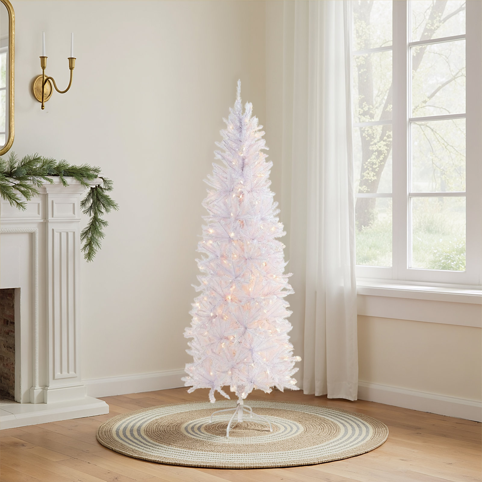 Slim Pre-Lit White Christmas Tree, 6.5'