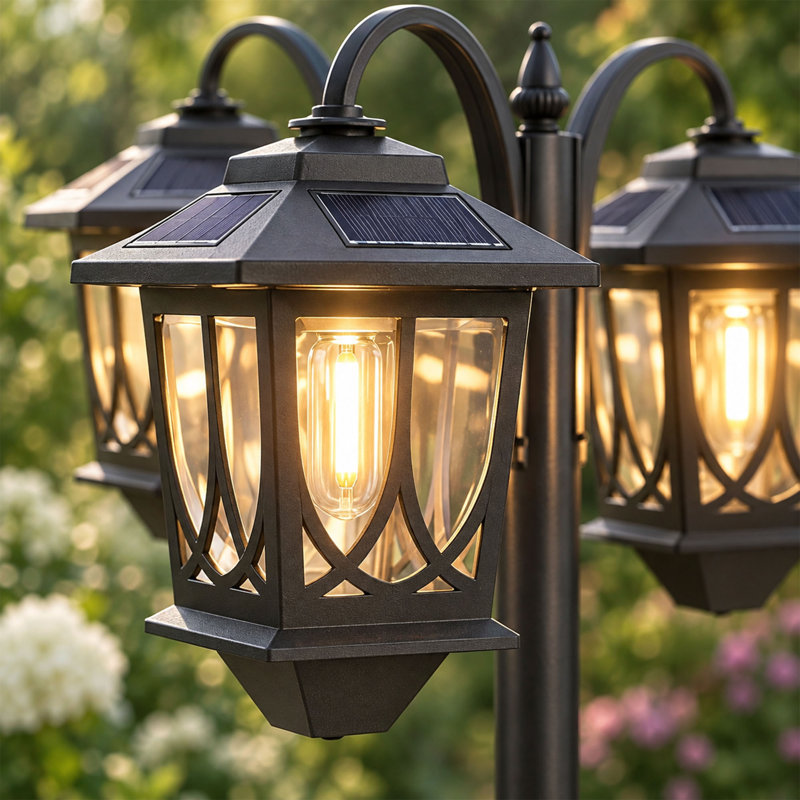 Lampe sur pied solaire à 3 têtes, lampadaire d'extérieur en aluminium
