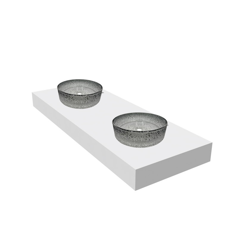 Stadium 14" Round Decorative Crystal Vessel Sinks With 60" White Base, Gray