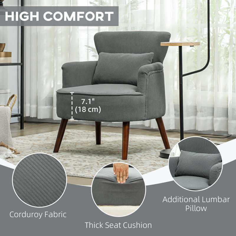 Chaise d'appoint rembourrée avec pieds en bois pour le salon, orange, 100% polyester gris