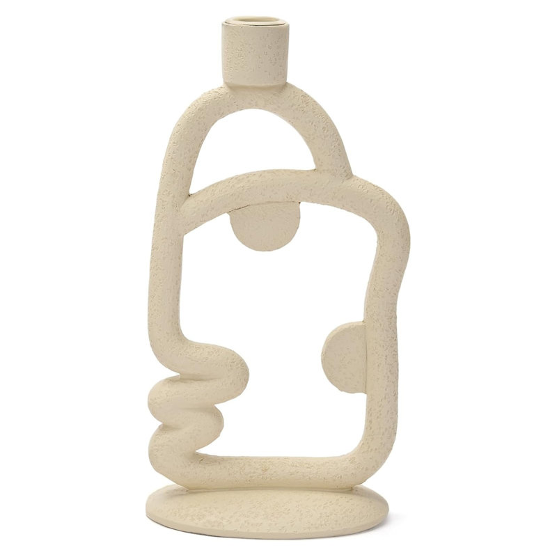 Abstract Face Taper Candle Holder Beige