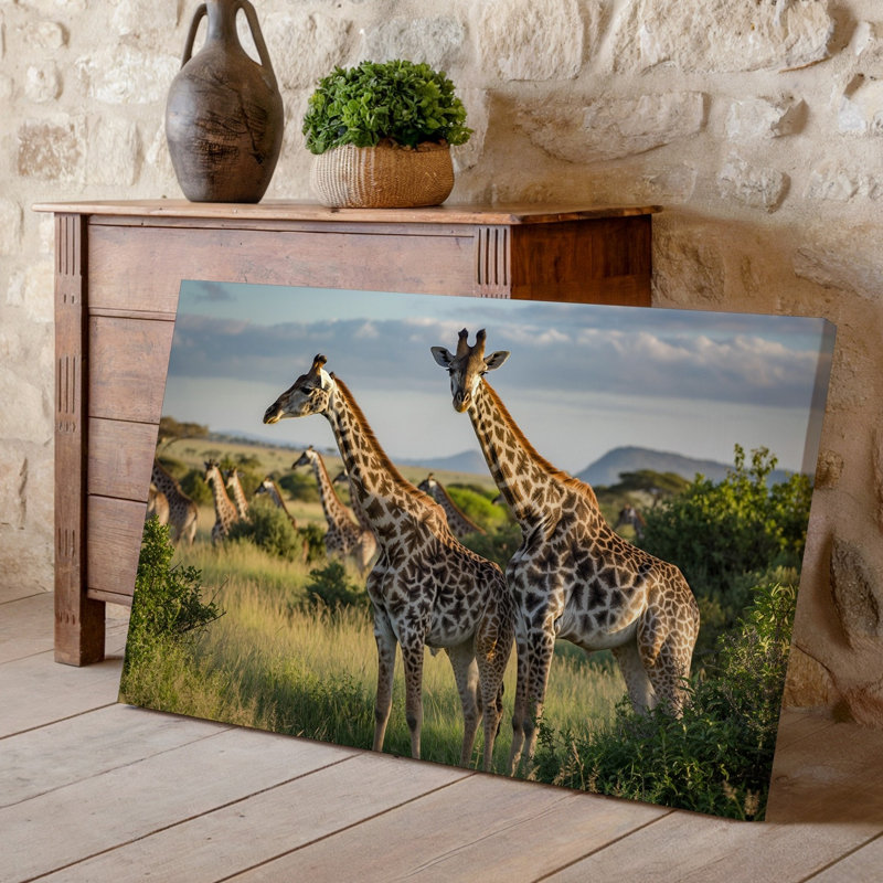 Toile, scène sereine de savane avec une paire de girafes, H 30 po x l 30 po