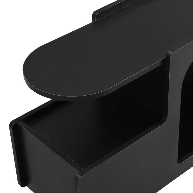 Versatile Mobile End Table with Lockable Wheels and Multi - layer Storage, Ideal for Various Living Spaces, Black