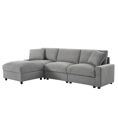 Space-saving Sectionals With Storage, Grey Polyester Modern Sofa For Compact Living Room