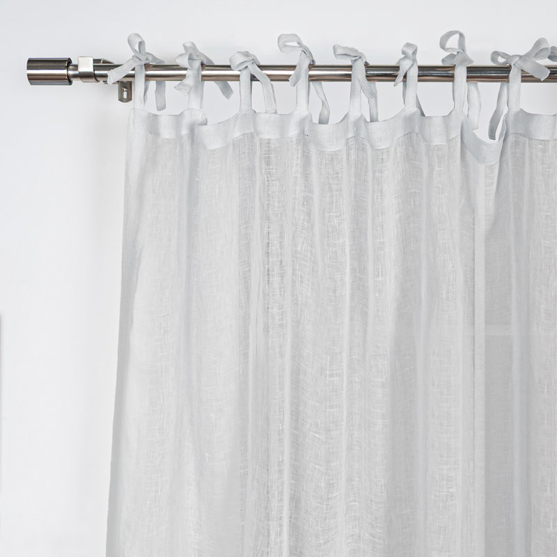 100% Pure Linen Lightweight Voile Sheer Tie Top Curtain (Single Panel), 52" W x 84" L, Light Grey