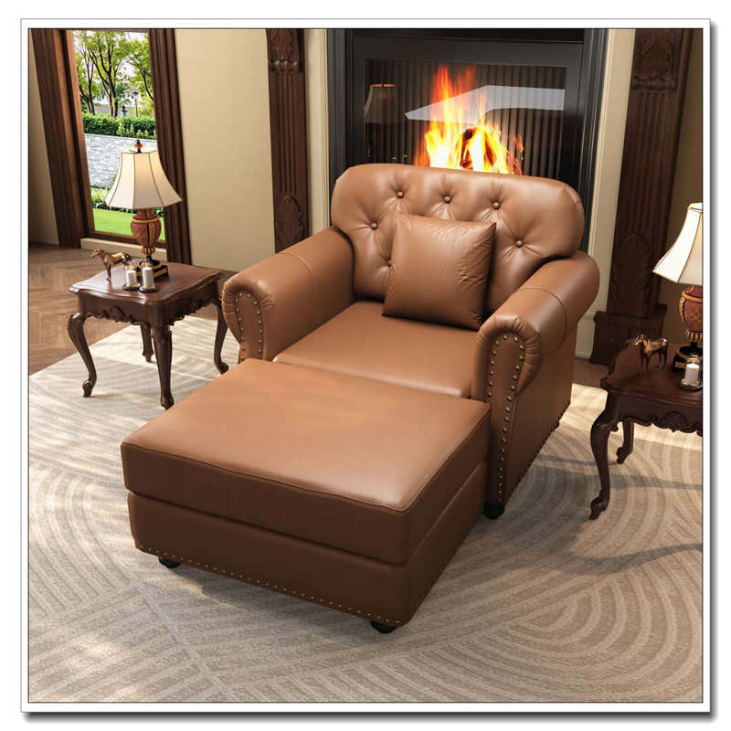 Chaise rembourrée 41,3 po, Brun avec repose-pieds, 1