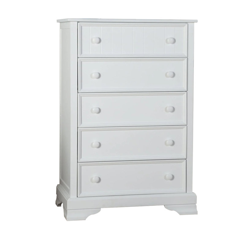 Commode haute Toli, 5 tiroirs avec boutons ronds, bois franc massif