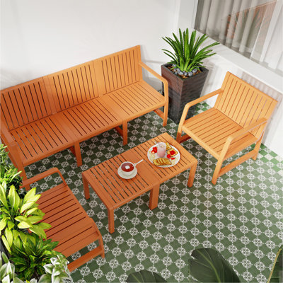 Holiday - 5-Piece Indoor/Outdoor Furniture Set - 3-Seater Sofa ,2 Chairs & 2 Coffee Tables Waterproof PP Material - Easy Assembly Patio Conversation Set