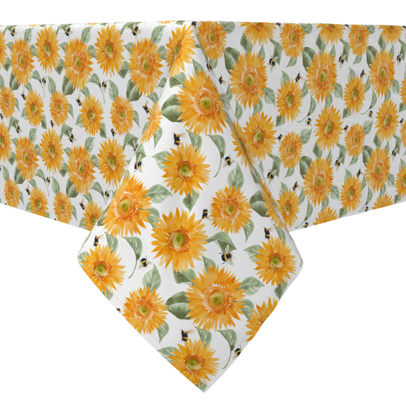 Rectangular Tablecloth, 100% Cotton, 60X84", Buzzing Bees And Sunflowers