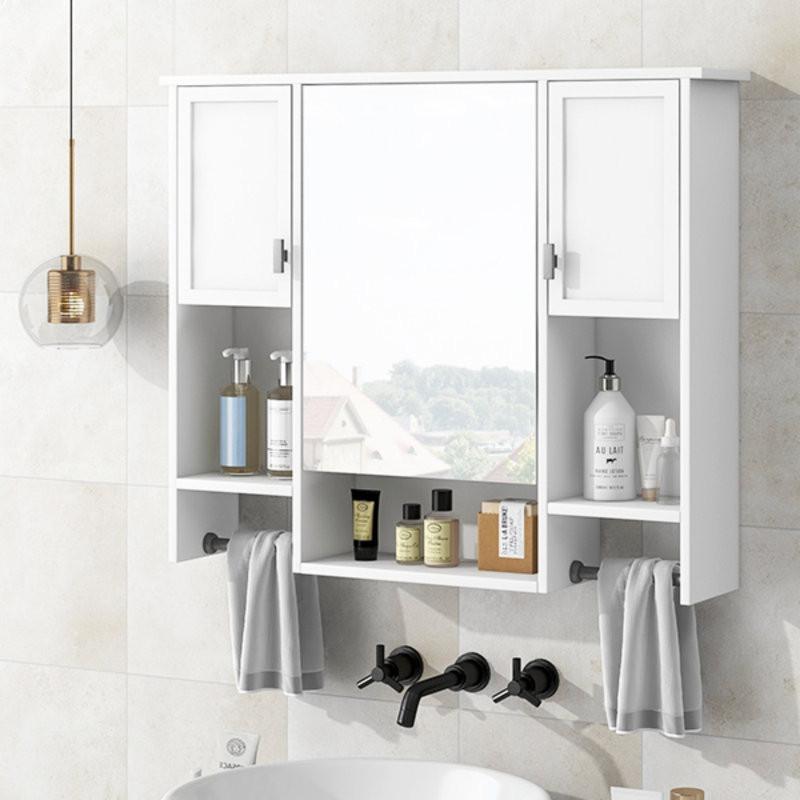 Armoire de rangement 35 po x 28 po, armoire de rangement murale moderne pour salle de bain, armoire murale de salle de bain avec miroir, armoire à pharmacie avec barre à serviettes, rangement pour salle de bain