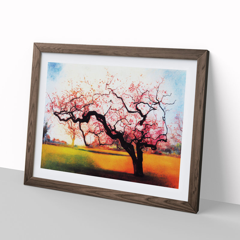 Idyllic Plum Blossom Tree - Single Picture Frame Painting, 46cm H x 64cm W x 2cm D, Walnut