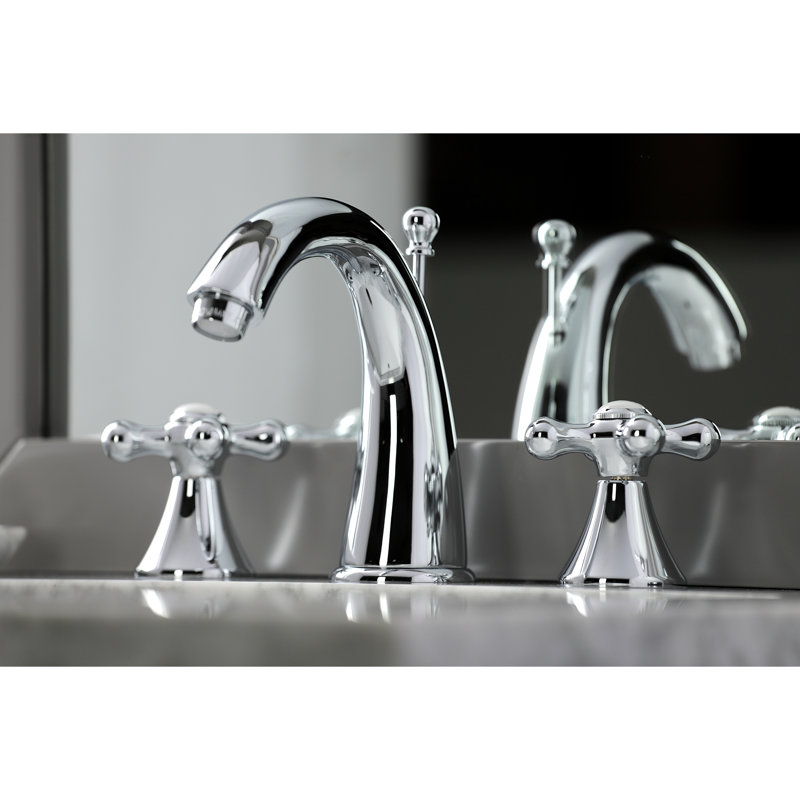Kingston Brass Naples Two-Handle 3-Hole Deck Mount Widespread Bathroom Faucet with Brass Pop-Up Drain, Polished Chrome
