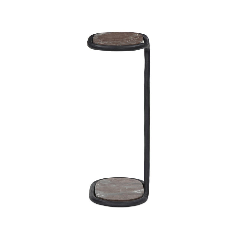 NICCOLA Marble End Table, Textured Smoke and Russet, Hammered Gunmetal