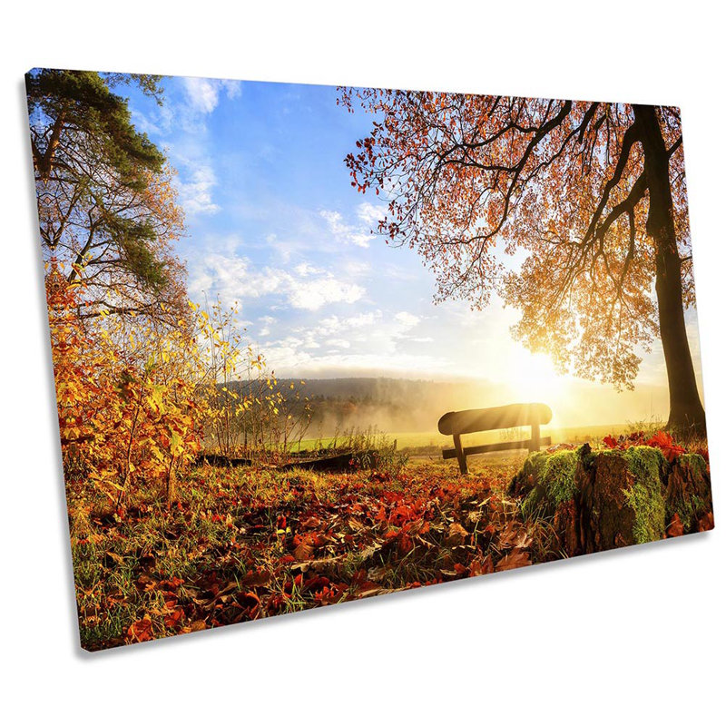Autumn Sunset Park Bench - Wrapped Canvas Print, 61cm H x 91.4cm W